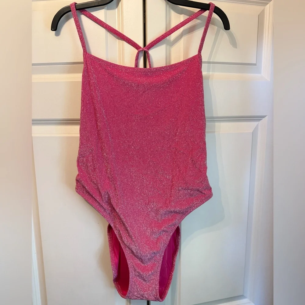 SKIMS Glitter Swim One Piece in Magenta Pink Glitter Fabric- Size 4X